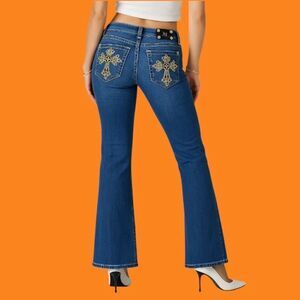 Miss Me Bootcut Jeans 27x33 Distressed Stretch Cross Embellished EUC